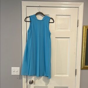 Blue Sleeveless Crew Neck A-Line Sundress